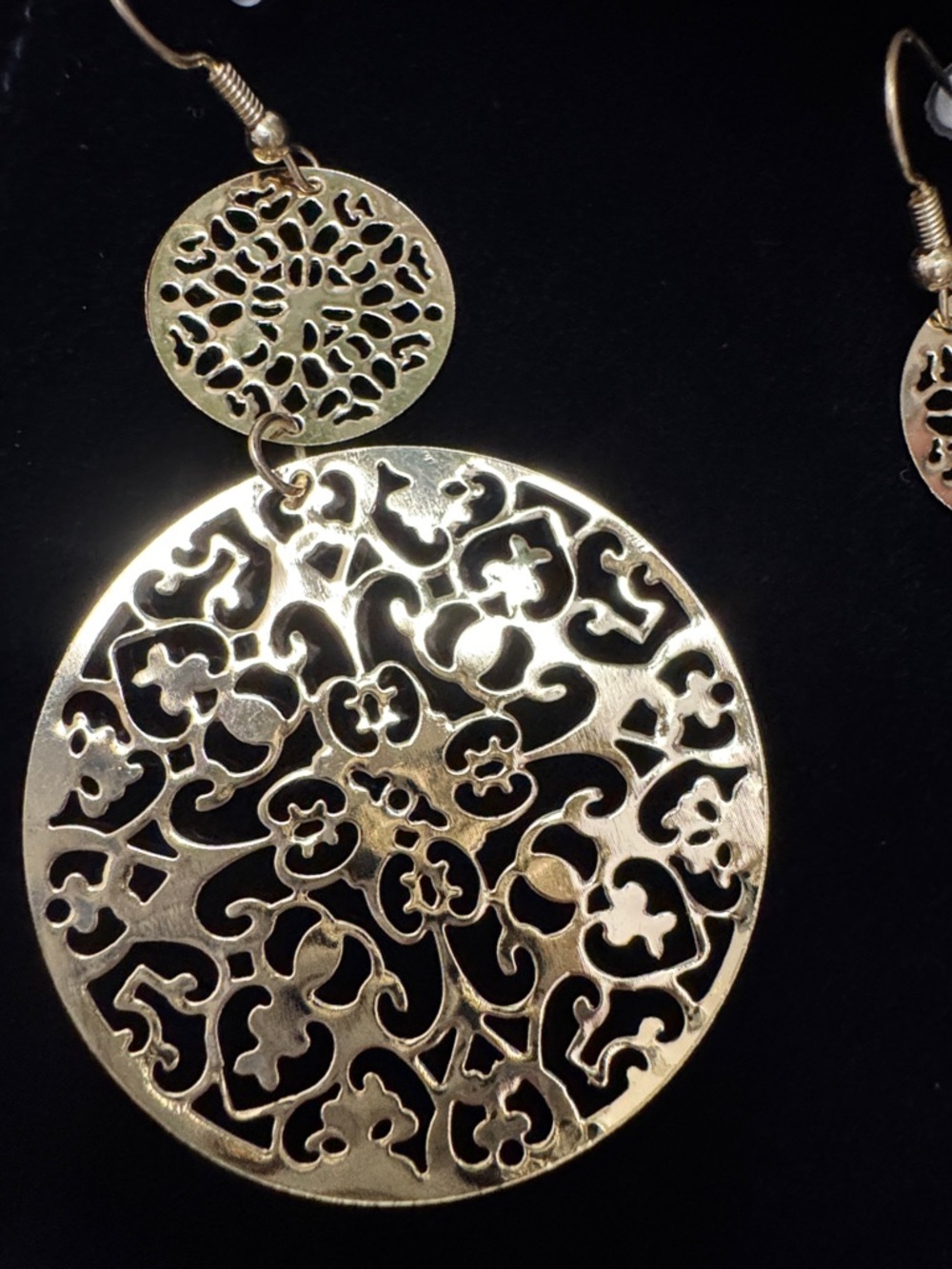 Gold Filigree Double-Drop Earrings - Elegant Women's Jewelry - Picture 4 of 5